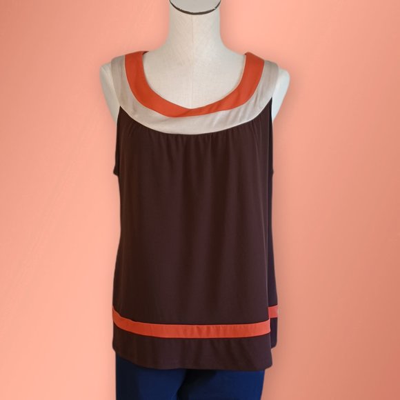 BRANNAN • XL women's MCM style sleeveless top brown orange gold shimmer retro - Picture 1 of 8